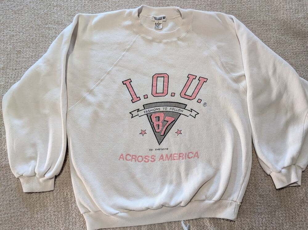 Vintage 1980s I.O.U. Fashions To Follow Across America Graphic Crewneck Sweatshi